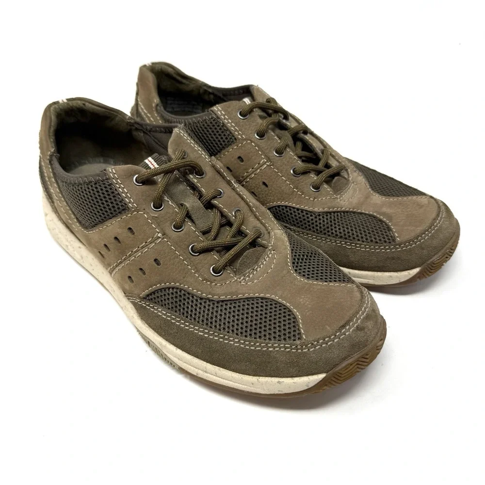 Clarks AllSton Low Size 7.5M Mens Tan Olive Leather Lace Up Casual Shoes Sneaker